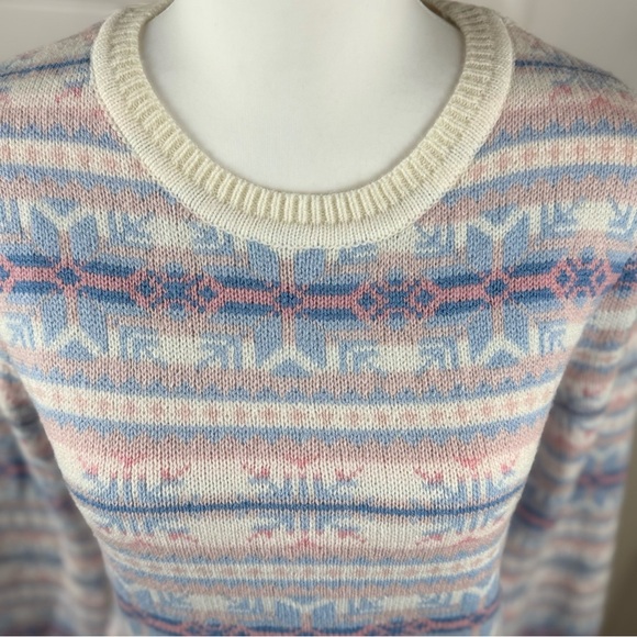 Le Tigre Vintage Fair Isle Pastel Christmas Holiday Snowflake Sweater Wool Small - Picture 7 of 9